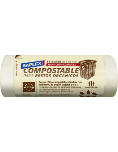 SAPLEX BOLSA BASURA COMPOSTABLE 15U